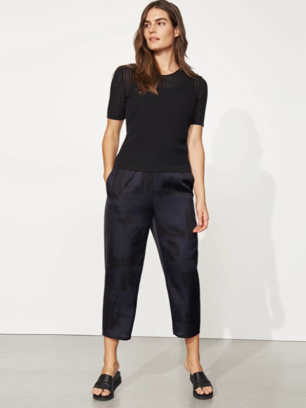 Eileen Fisher Silk Cotton Brushstroke Slouchy Cropped Pants Old Money Casual S